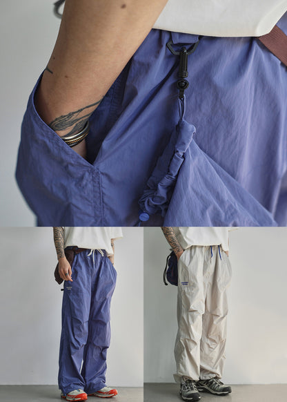 New Blue Letter Lace Up Pockets Cotton Men Pants Summer