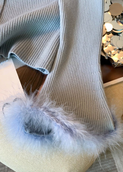 New Blue O Neck Button Cozy Patchwork Knit Sweater