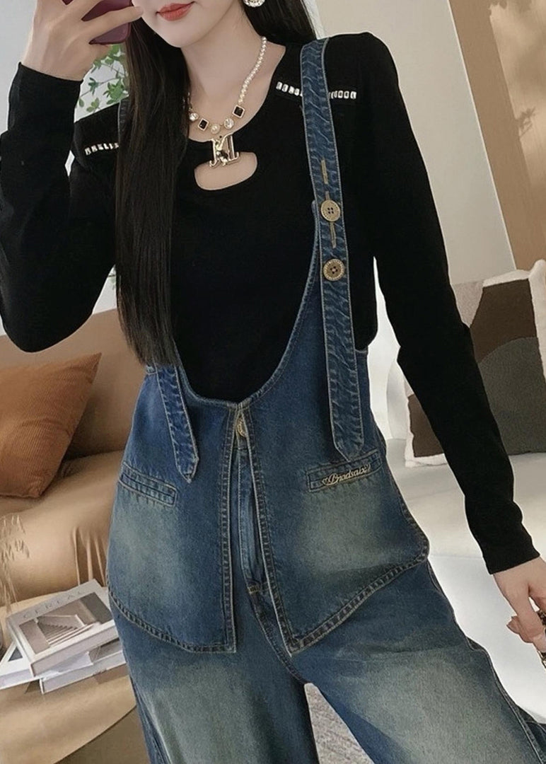 New Blue Patchwork Denim Overalls Jumpsuit Spring