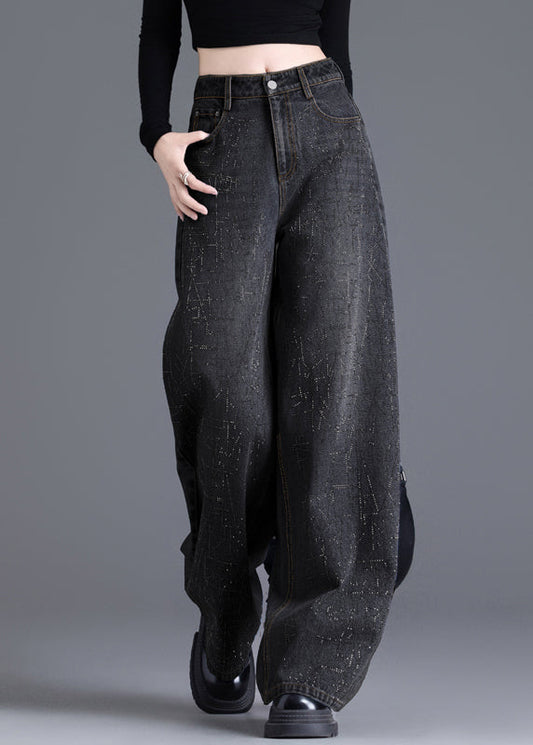 New Blue Pockets Zircon Denim Wide Leg Pants Spring