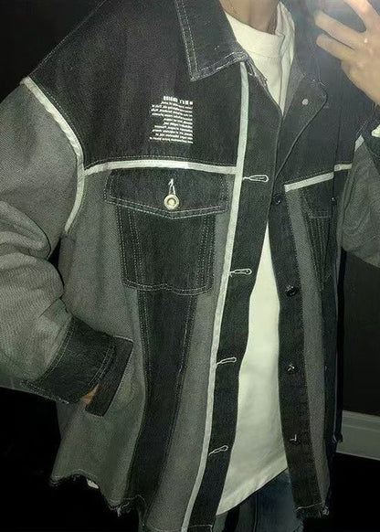 New Blue Print Pockets Patchwork Denim Mens Coats Fall