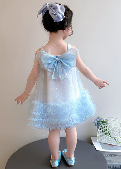 New Blue Sequins Butterfly Sunflower Tulle Kids Girls Dress Summer