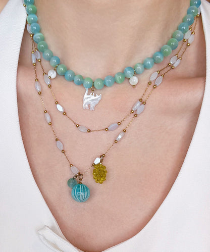 New Blue Stringing Beads Layering Alloy Two Piece Set Pendant Necklace