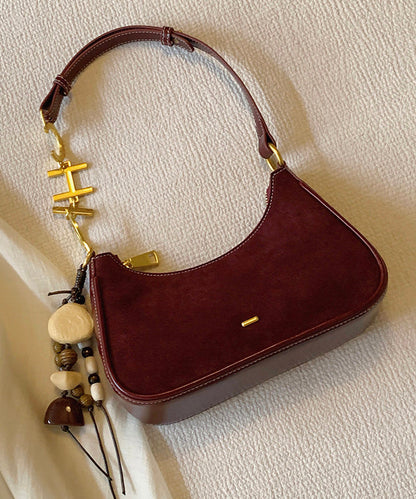 New Brown Beading Decorated Faux Suede Shoulder Bag