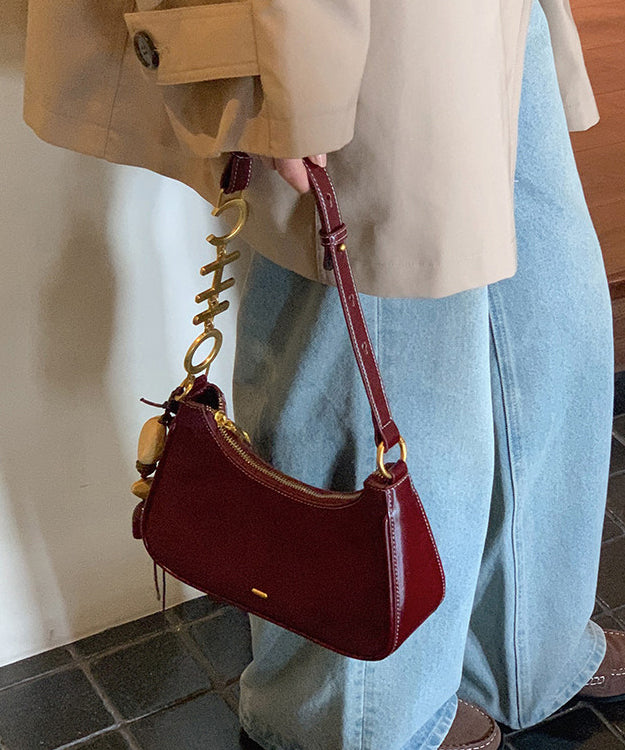 New Brown Beading Decorated Faux Suede Shoulder Bag