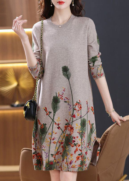 Neue, kuschelige Strickkleider mit Kamelmuster und seitlichem Schlitz