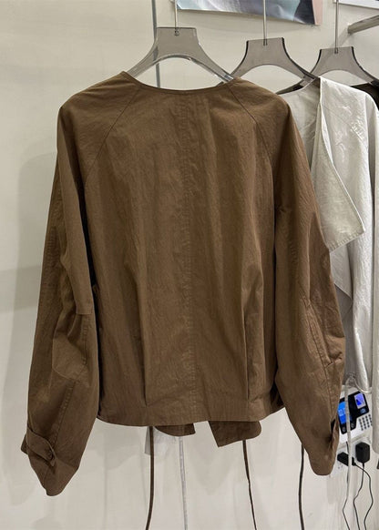 New Caramel Peter Pan Collar Patchwork Coats Fall