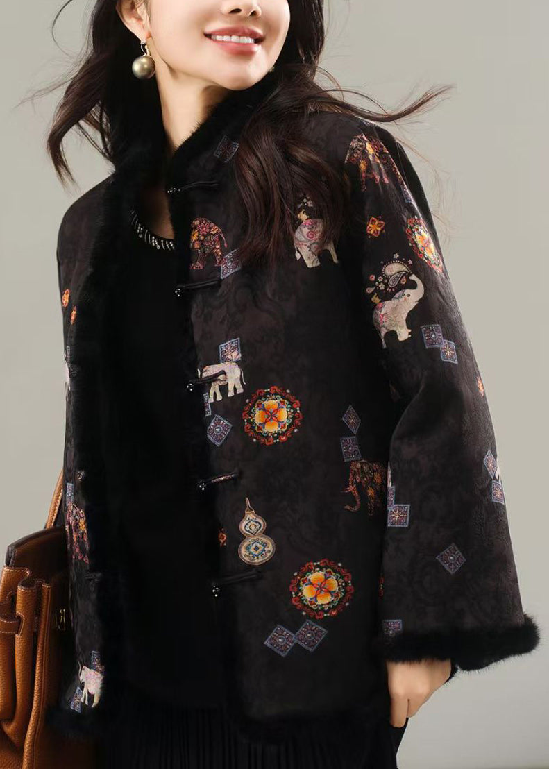 Neuer chinesischer schwarzer Jacquard-Nerzpelzmantel mit feiner Baumwollfüllung für den Winter