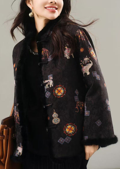 Neuer chinesischer schwarzer Jacquard-Nerzpelzmantel mit feiner Baumwollfüllung für den Winter