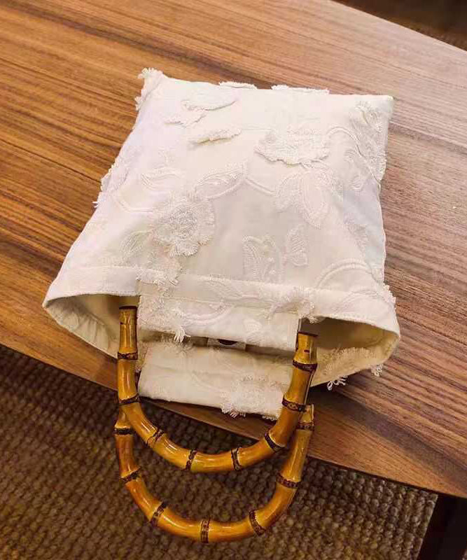 New Chinese Style Beige Embroidery Tassel Cotton Tote Bag