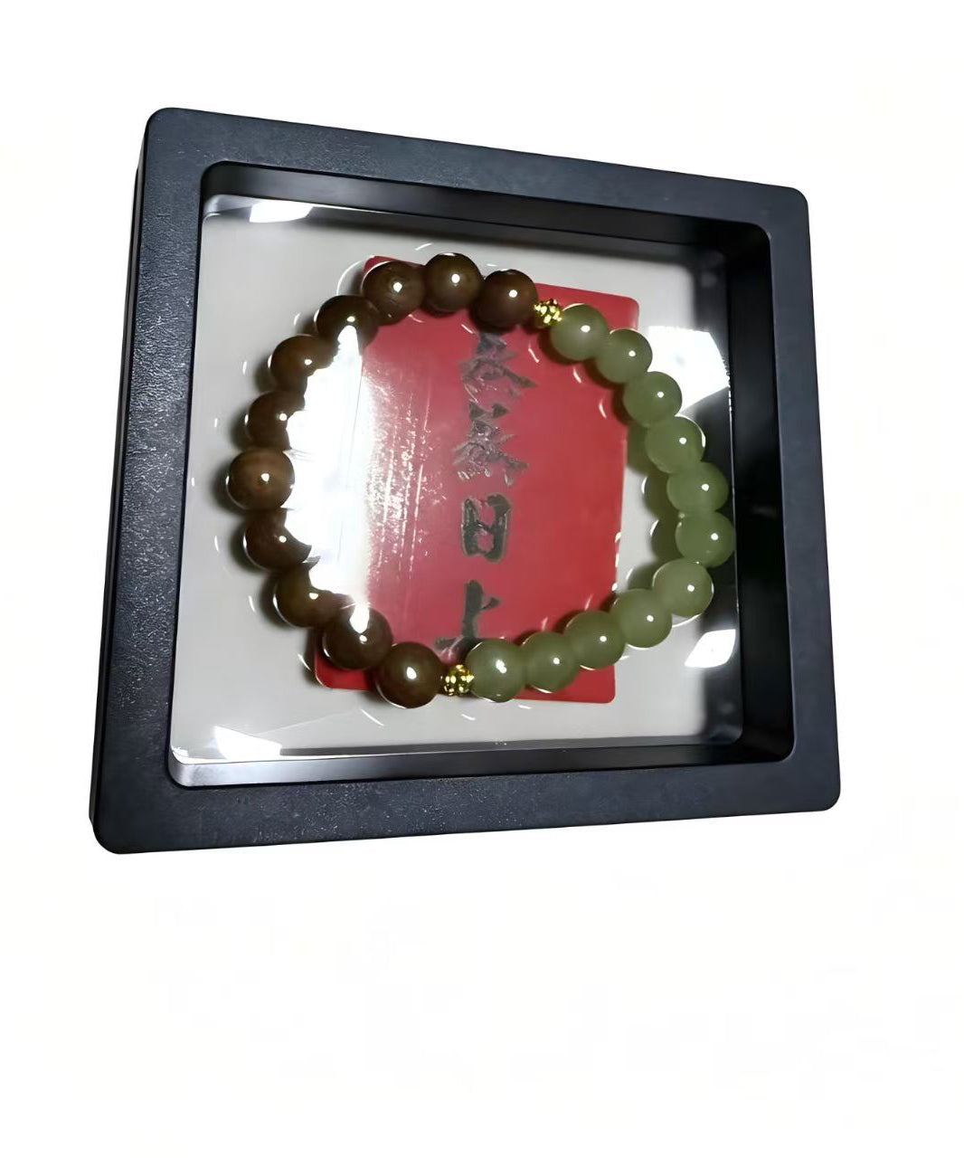 New Chinese Style Clear Water Green Jade And Wooden Bracelet