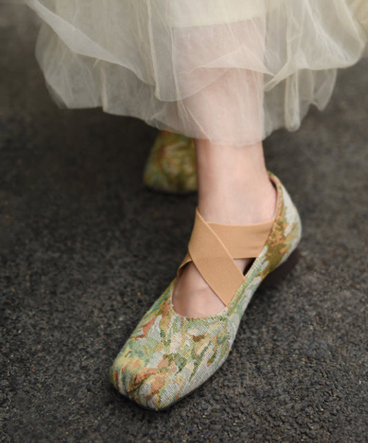 New Chinese Style Grass Green Cross Strap Mary Jane Shoes