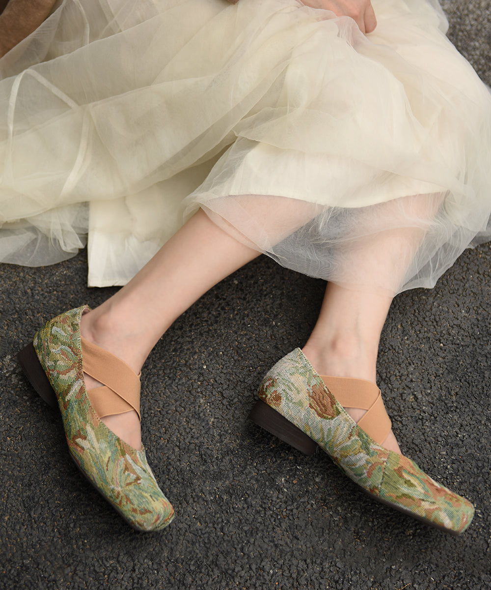 New Chinese Style Grass Green Cross Strap Mary Jane Shoes