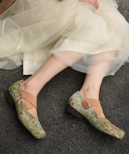 New Chinese Style Grass Green Cross Strap Mary Jane Shoes