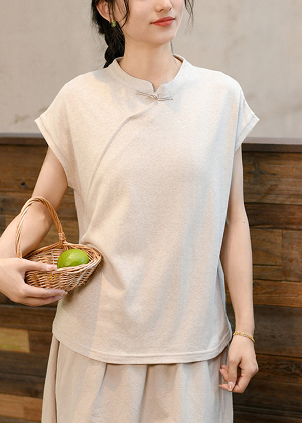 Neues T-Shirt im chinesischen Stil mit grünem Stehkragen und kurzen Ärmeln