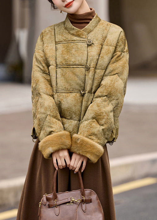 Nueva chaqueta de plumón de pato de piel jacquard de estilo chino para invierno