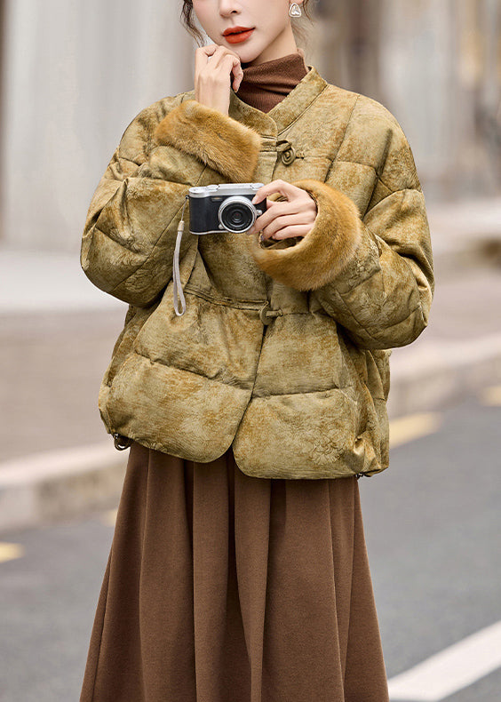 Nueva chaqueta de plumón de pato de piel jacquard de estilo chino para invierno