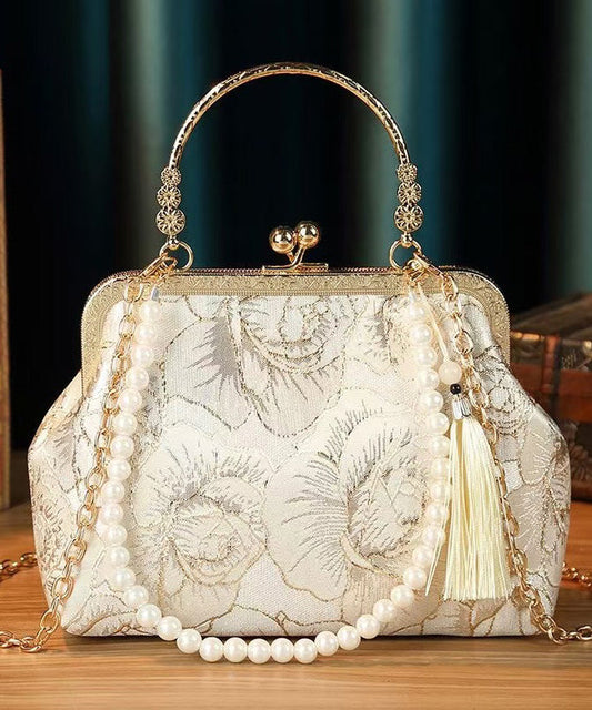 New Chinese Style Khaki Versatile Tassel Pearl Tote Bag