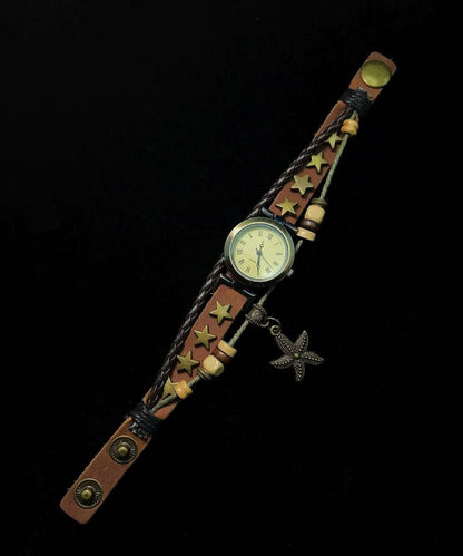 New Chinese Style Retro Starfish Pendant Faux Leather Watches