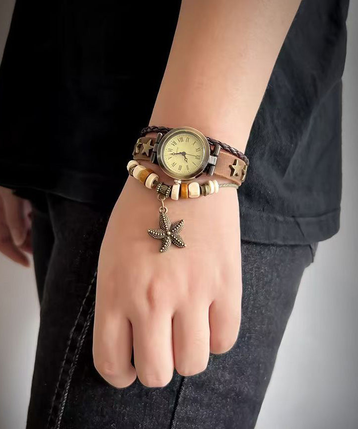 New Chinese Style Retro Starfish Pendant Faux Leather Watches