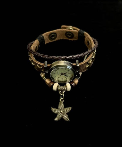 New Chinese Style Retro Starfish Pendant Faux Leather Watches
