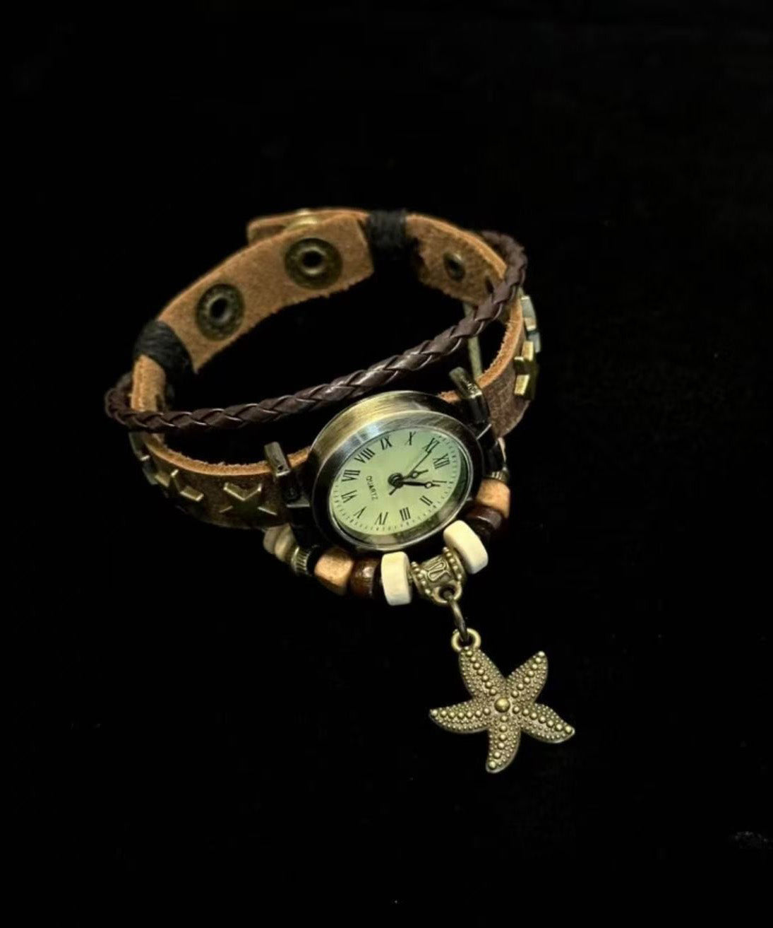 New Chinese Style Retro Starfish Pendant Faux Leather Watches
