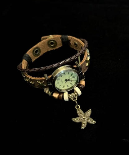 New Chinese Style Retro Starfish Pendant Faux Leather Watches