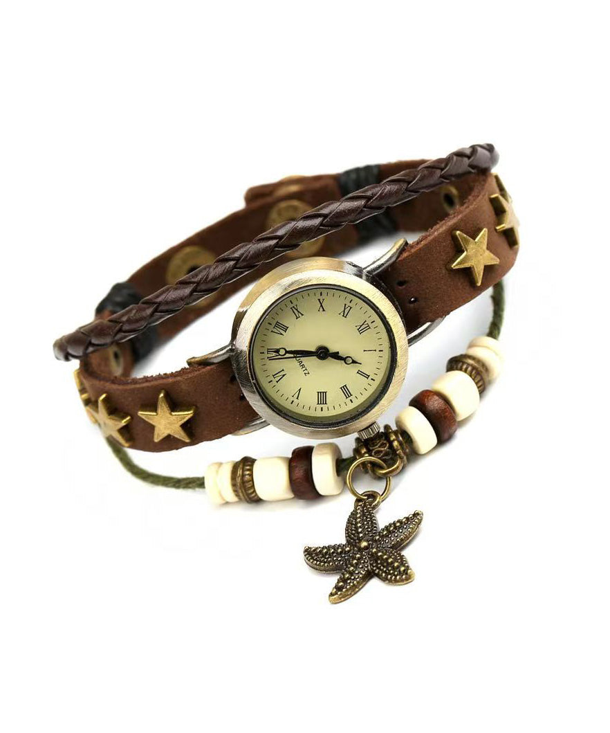 New Chinese Style Retro Starfish Pendant Faux Leather Watches