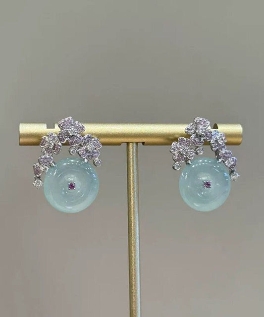 New Chinese Style Safety Buckle Diamond Studded Flower Earrings