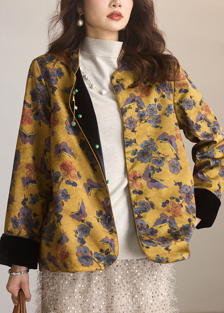 Neue Jacke im chinesischen Stil aus Seidenvelours-Jacquard, beidseitig tragbar, Frühling