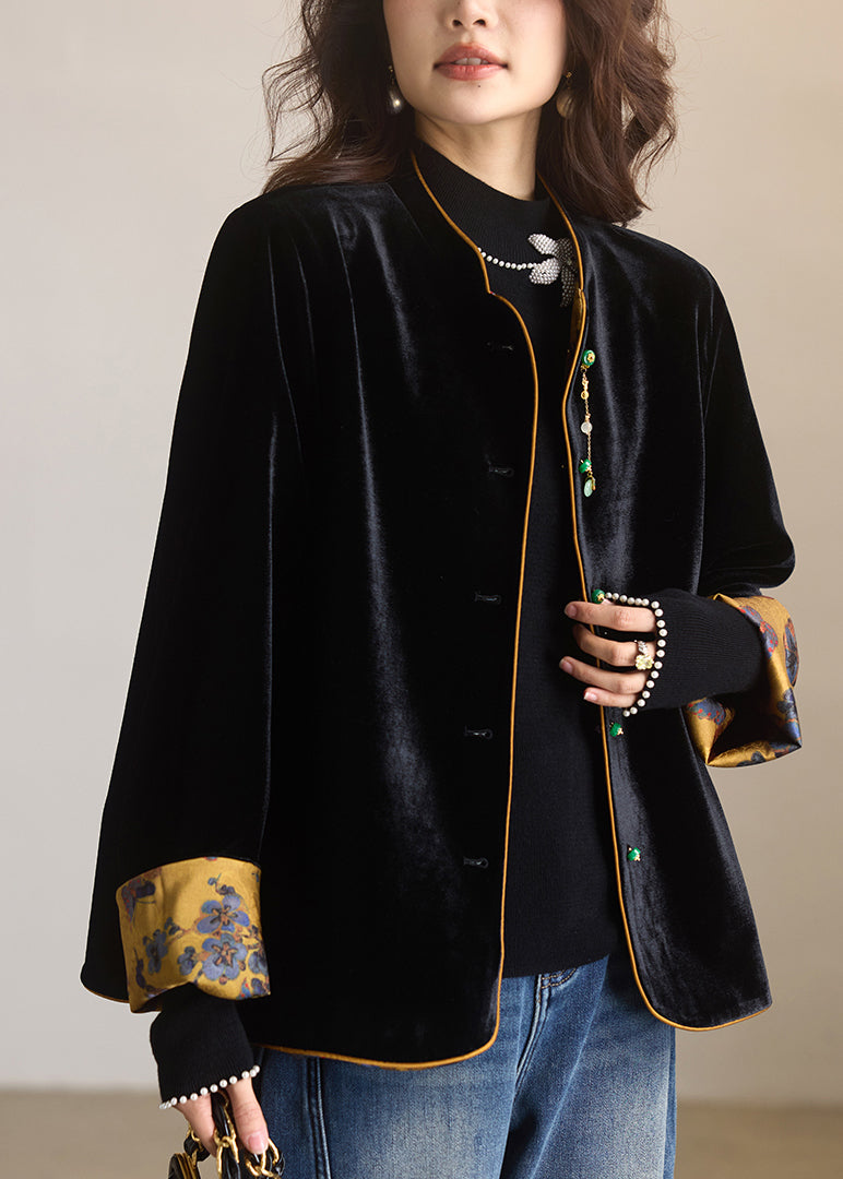 Neue Jacke im chinesischen Stil aus Seidenvelours-Jacquard, beidseitig tragbar, Frühling