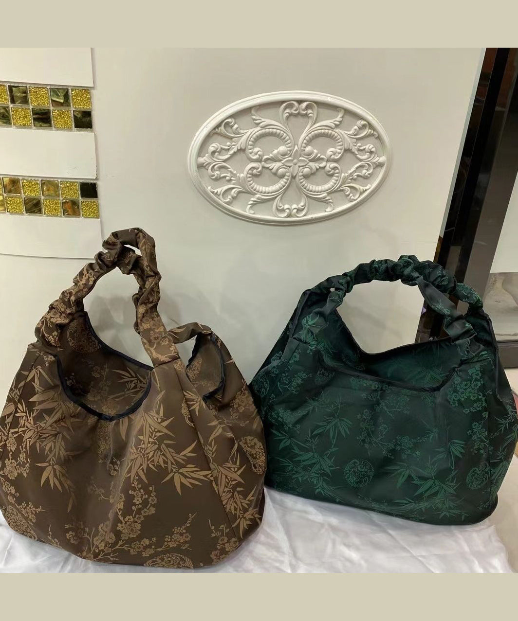 New Chinese Style Versatile Coffee Print Shoulder Bag