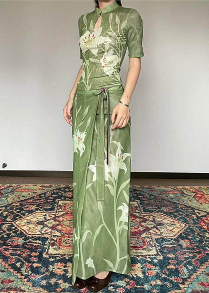 New Chinese Style Wear On Both Sides Print Lace Up Two-Piece Set Summer
