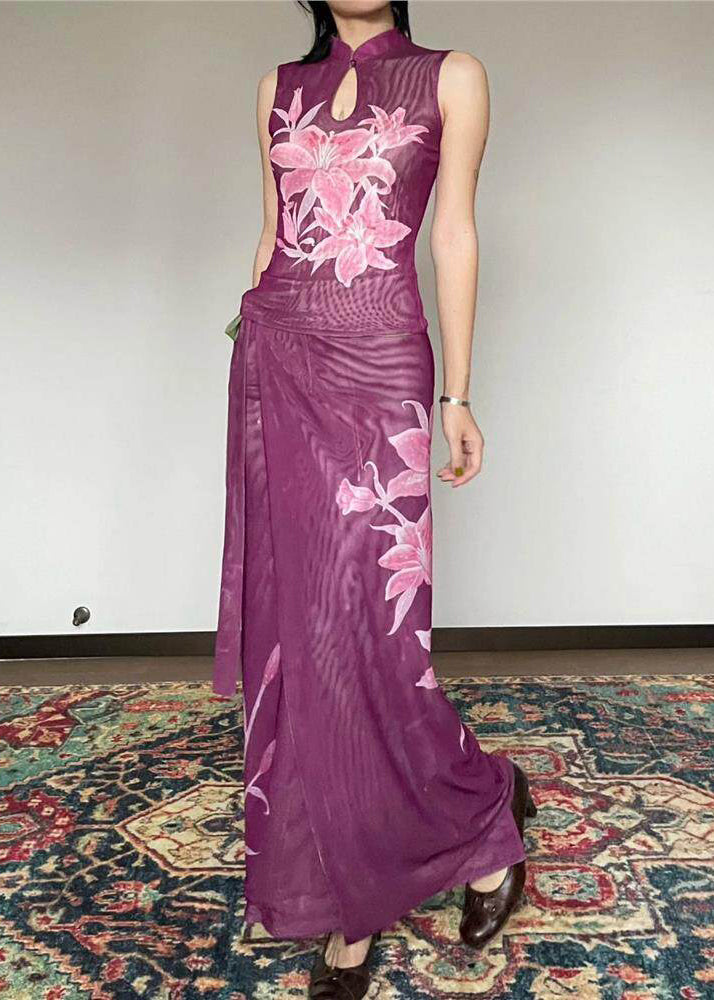 New Chinese Style Wear On Both Sides Print Lace Up Two-Piece Set Summer