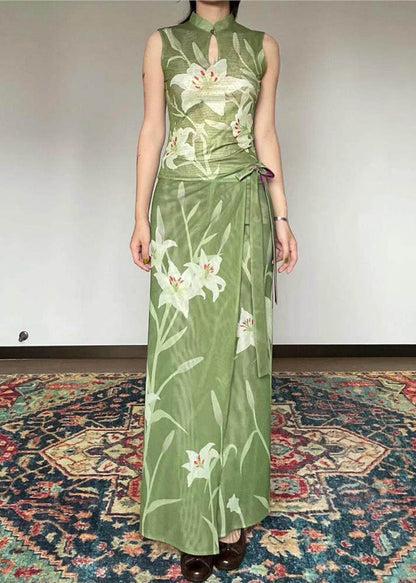 New Chinese Style Wear On Both Sides Print Lace Up Two-Piece Set Summer