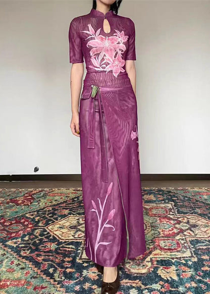 New Chinese Style Wear On Both Sides Print Lace Up Two-Piece Set Summer