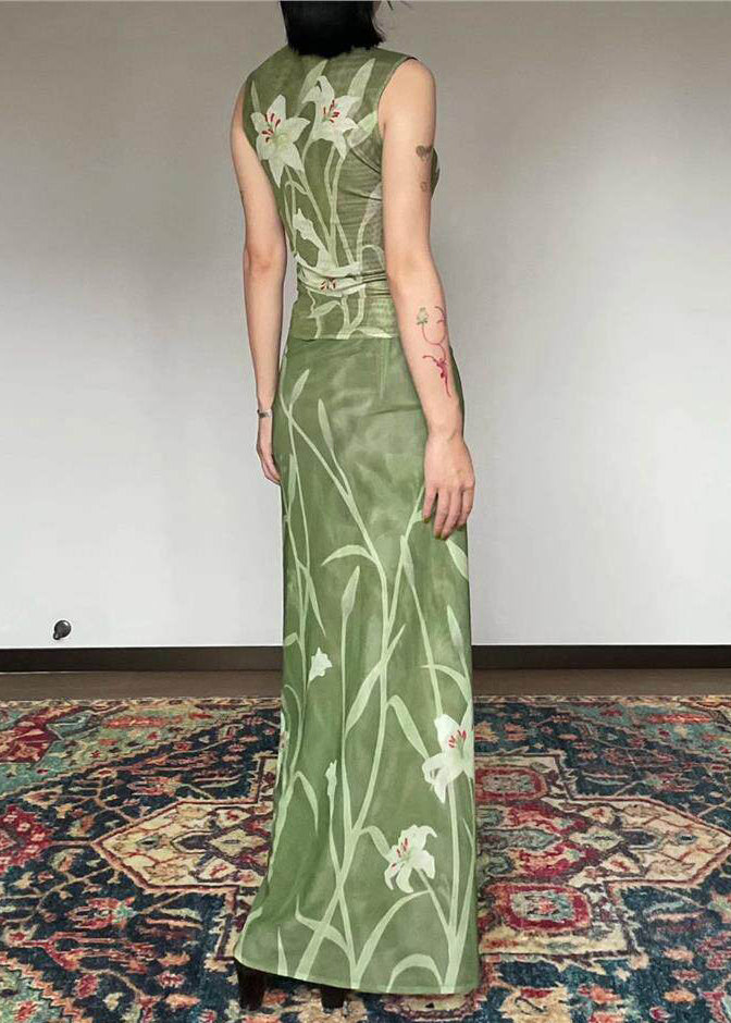 New Chinese Style Wear On Both Sides Print Lace Up Two-Piece Set Summer