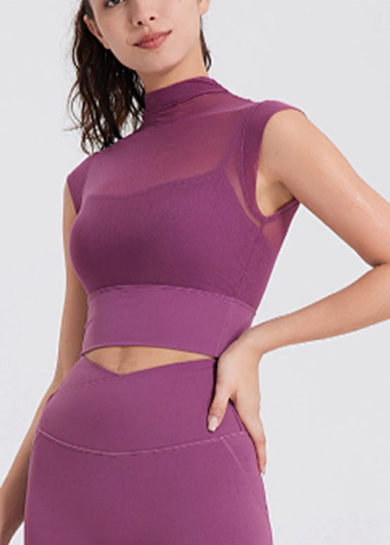 New Coffee Mesh Panel Leggings Short Sleeve Yoga Top