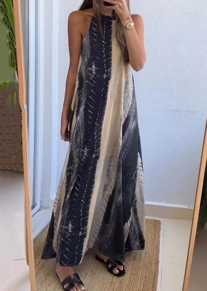 Neues ärmelloses Maxikleid aus Baumwolle mit Farbblock-Print