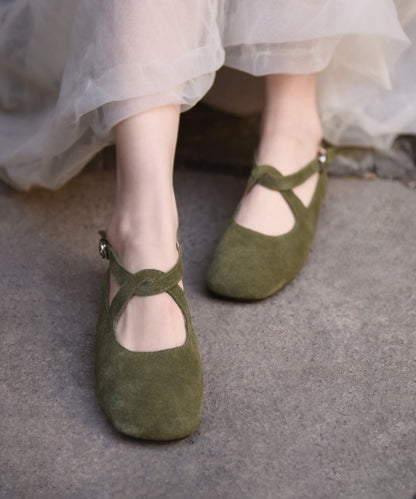 New Comfy Flat Feet Shoes Green Suede Cross Strap