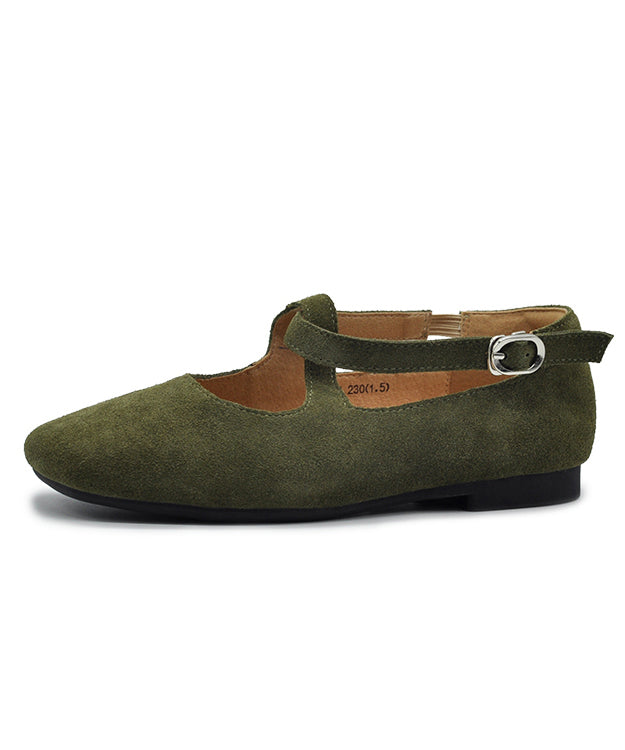 New Comfy Flat Feet Shoes Green Suede Cross Strap
