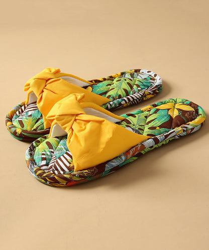 New Comfy Splicing Bow Slippers Shoes Green Cotton Fabric