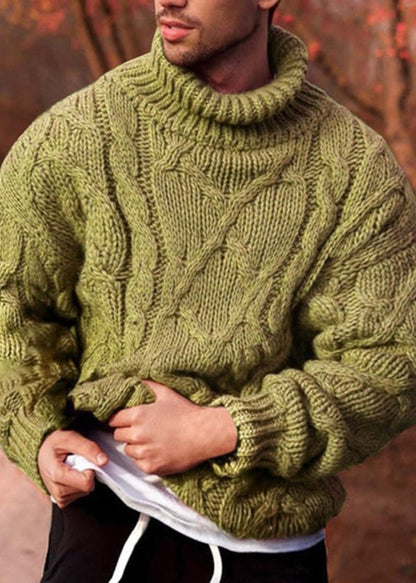 New Dark Gray Turtleneck Thick Cotton Cable Knit Men Sweater Winter