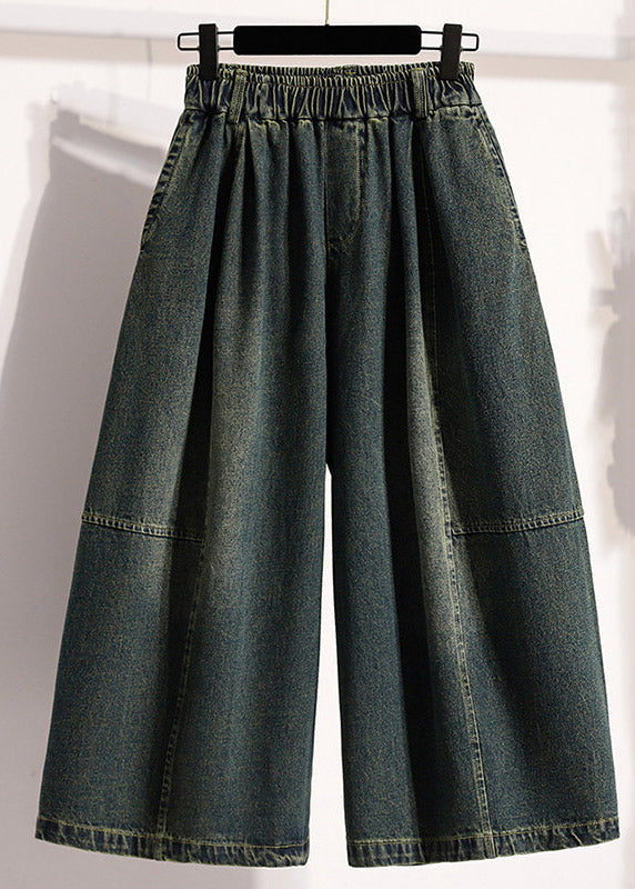 New Denim Light Blue Elastic Waist Crop Wide Leg Pants
