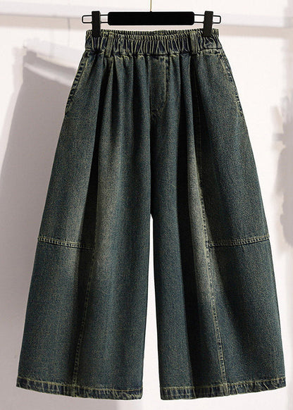 New Denim Light Blue Elastic Waist Crop Wide Leg Pants
