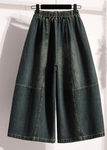 New Denim Light Blue Elastic Waist Crop Wide Leg Pants