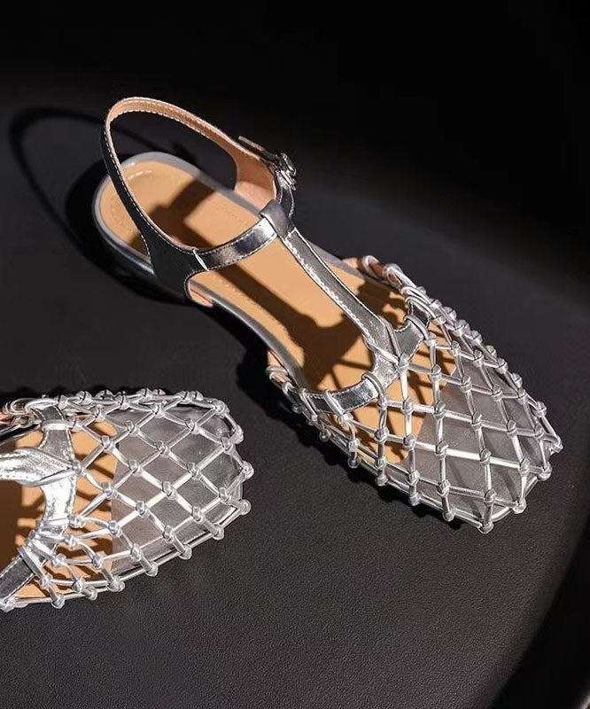 Neue französische Sandalen mit ausgehöhltem Schnallenriemen in Gold