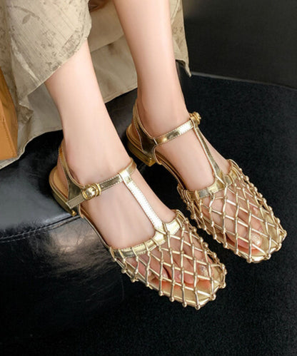Neue französische Sandalen mit ausgehöhltem Schnallenriemen in Gold