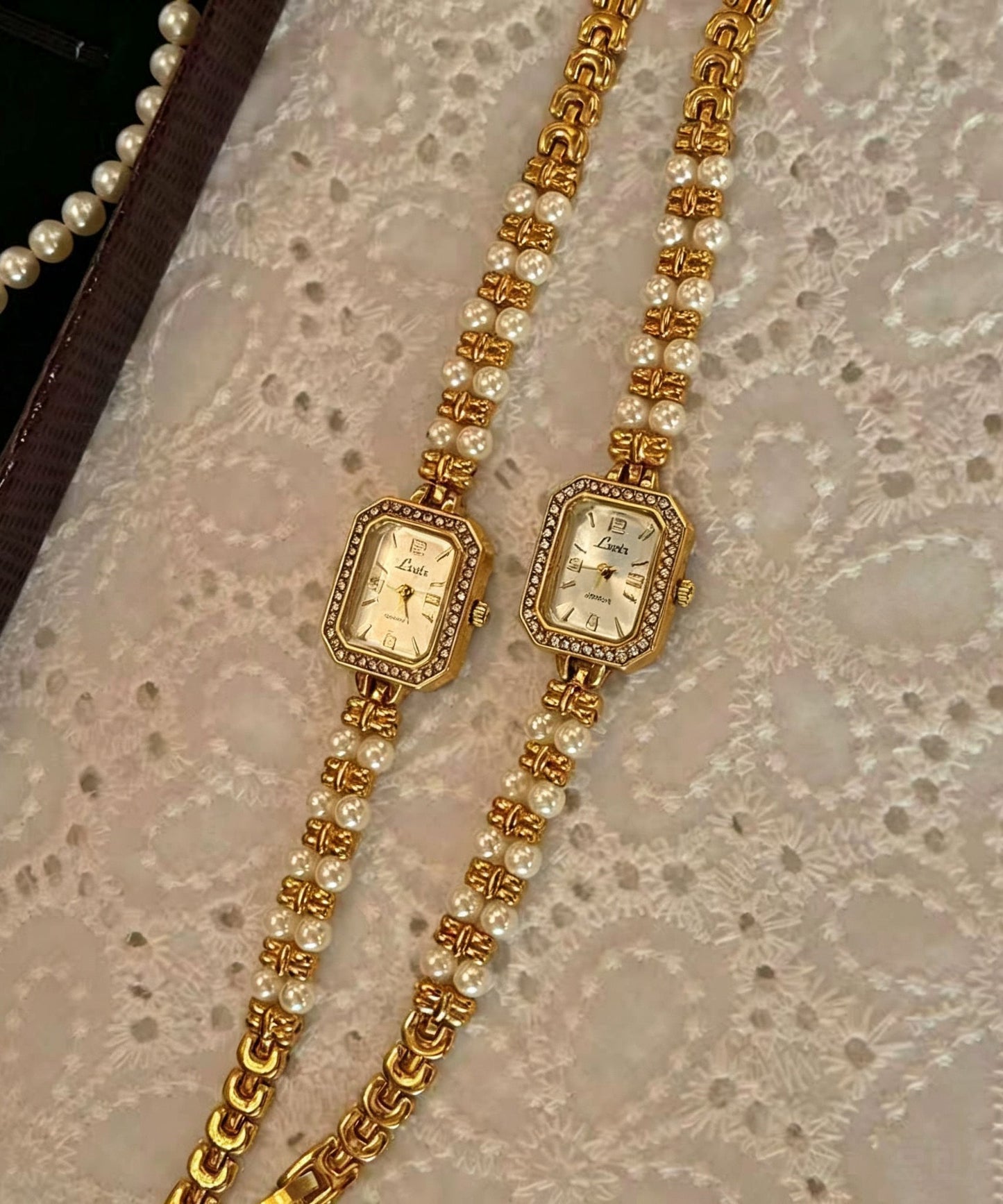 New Gold Metal Alloy Zircon Pearl Watches