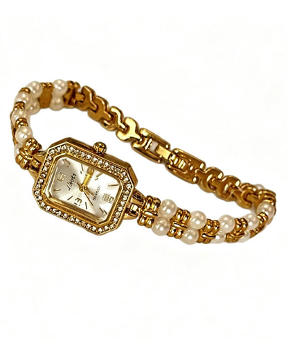 New Gold Metal Alloy Zircon Pearl Watches